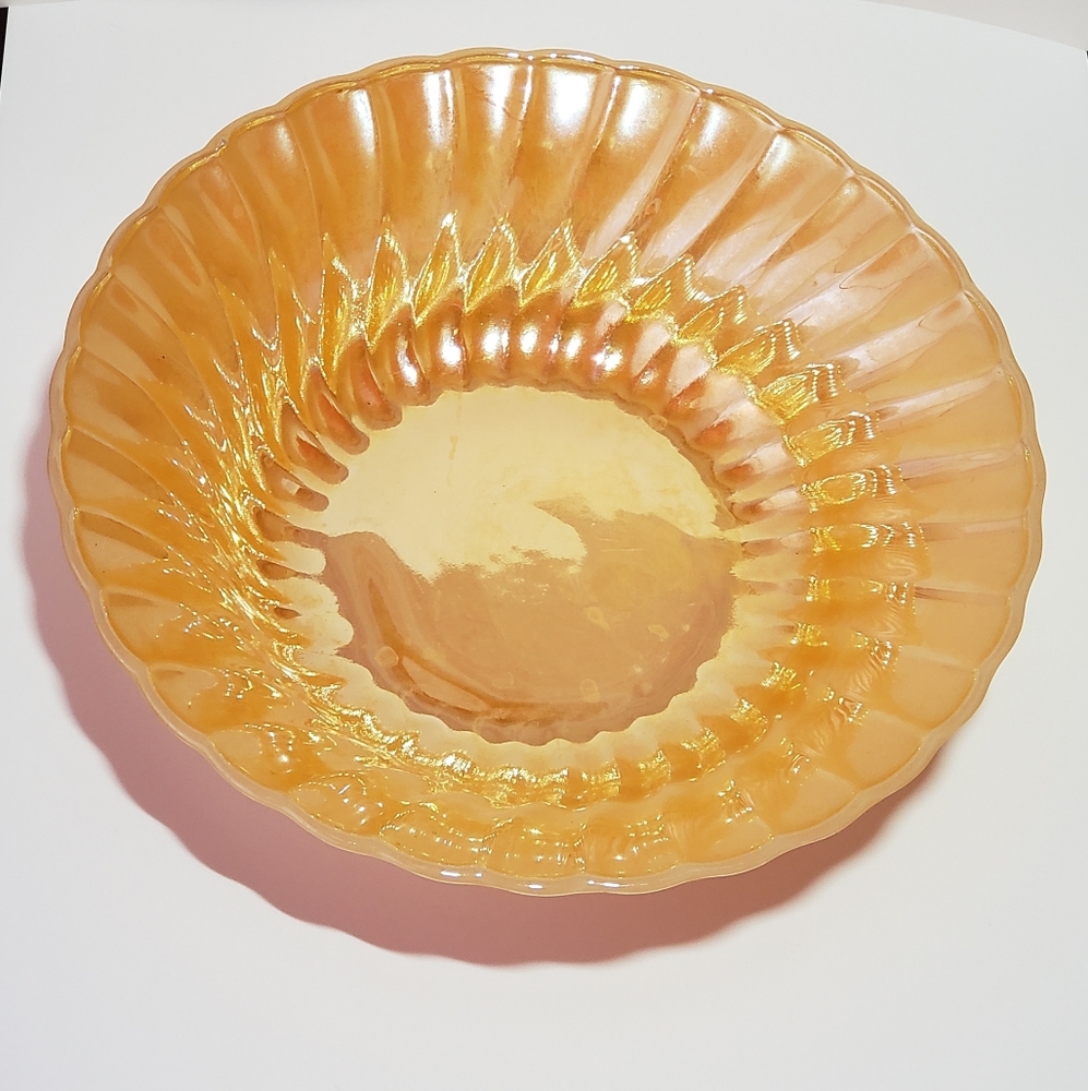 Vintage Fire King Peach Glazed Lusterware Serving Bowl Oven Safe Ribbed